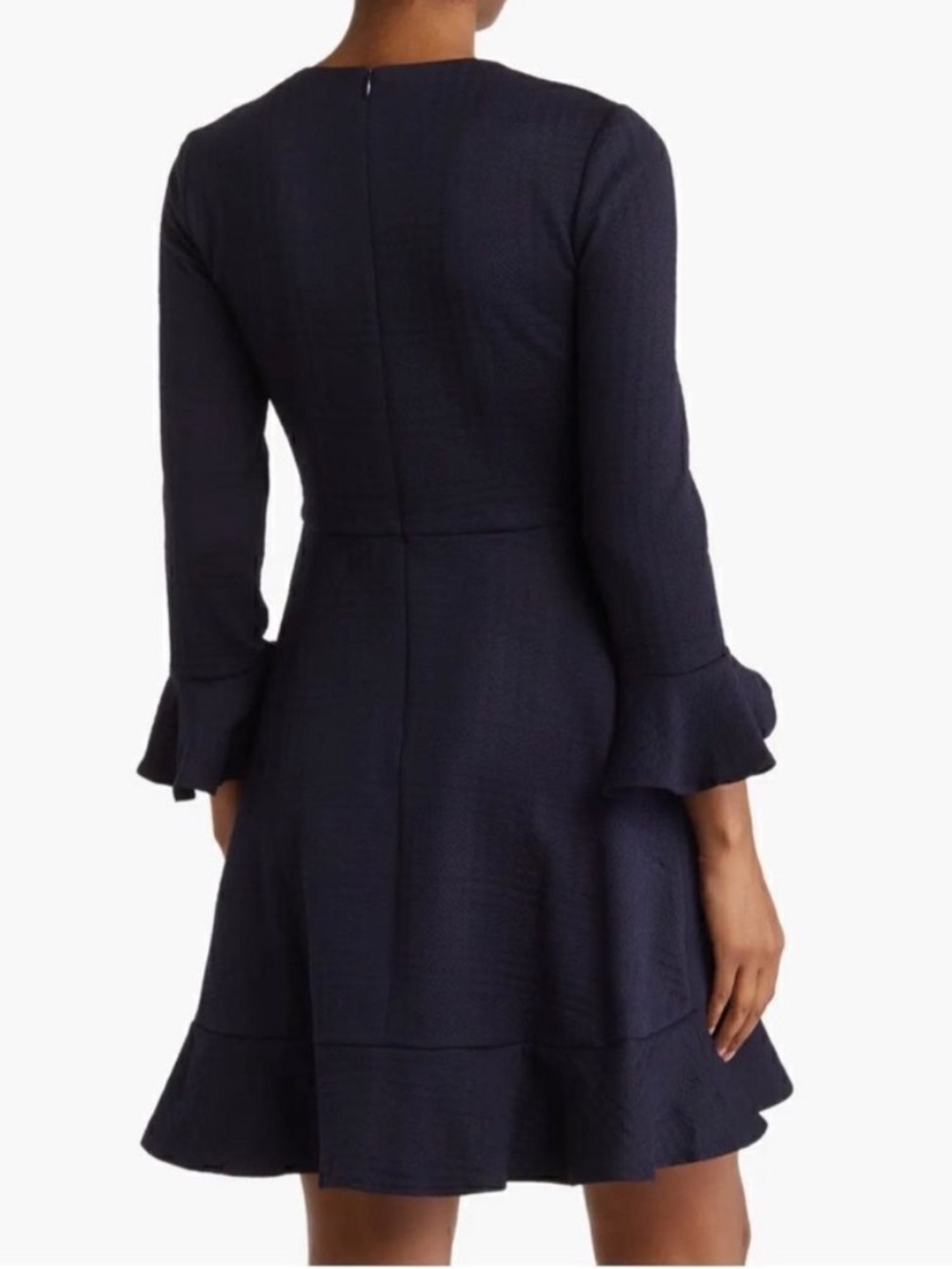 Eliza J Bell Sleeve Fit & Flare Dress Women’s Size 2 Knit Ruffled Peplum Hem - Picture 2 of 9